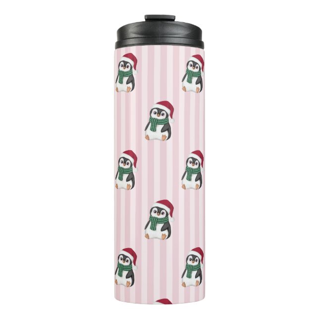 Garrafa Térmica Cute Baby Penguin Wearing Santa Hat Christmas  (Frente)