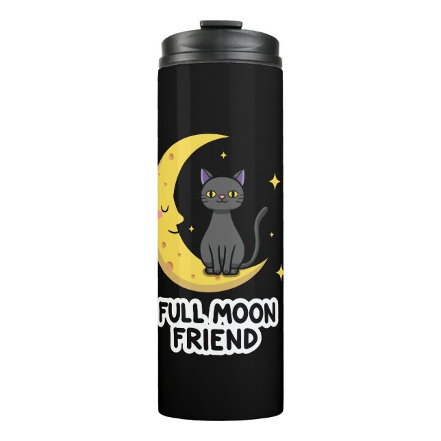 Garrafa Térmica Cute Black Cat on Moon - Full Moon Friend (Frente)