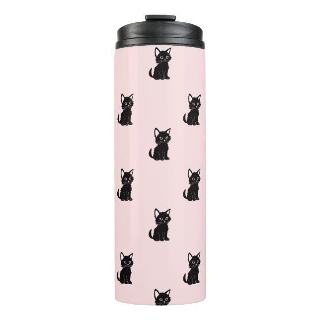 Garrafa Térmica Cute Black Cat Pattern on Pastel Pink (Frente)
