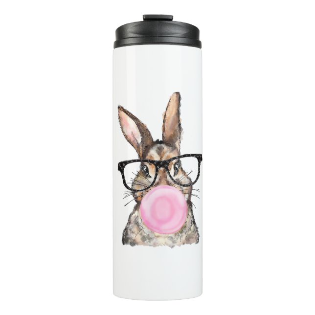 Garrafa Térmica Cute Bunny Glasses Bubblegum Easter Day Girls Kids (Frente)