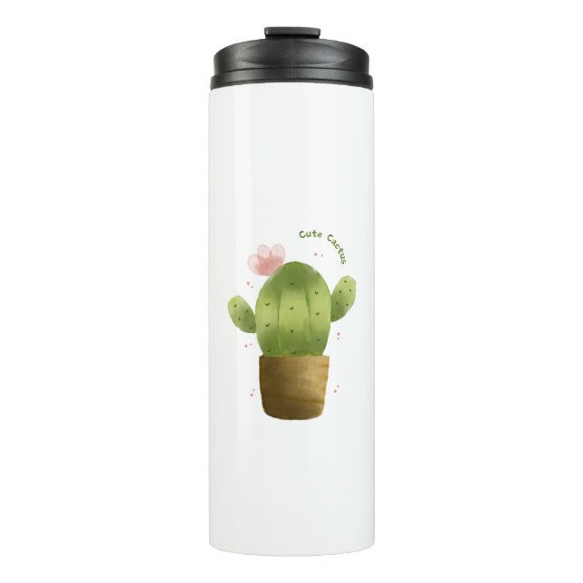 Garrafa Térmica Cute Cactus Travel Tumbler – Kawaii Succulent Cup (Frente)