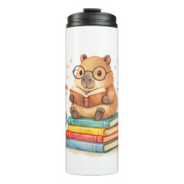 Garrafa Térmica Cute Capybara Reading Books Watercolor