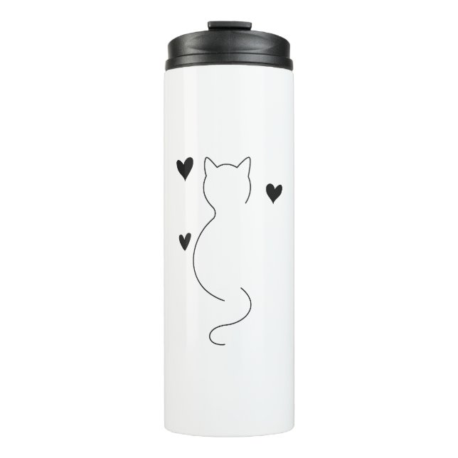 Garrafa Térmica Cute cat line drawing, with three hearts (Frente)
