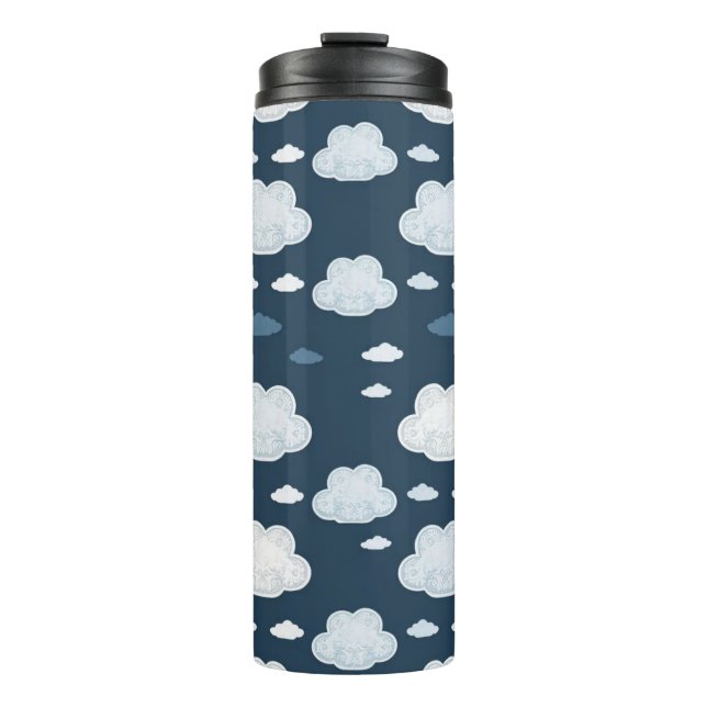Garrafa Térmica Cute Clouds Pattern – Soft Kawaii Sky Design (Frente)