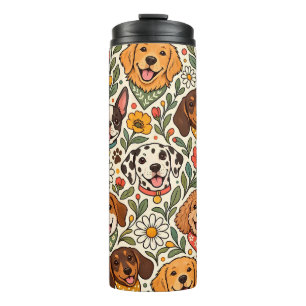 Garrafa Térmica Cute Dogs and Colorful Floral Pattern