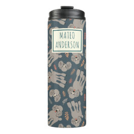 Garrafa Térmica Cute Dogs with Plants Personalized Name Green