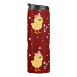 Garrafa Térmica Cute Easter Chick with Pink Bow Seamless Pattern 