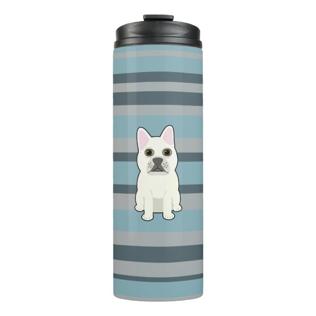 Garrafa Térmica Cute French Bulldog Blue Striped (Frente)