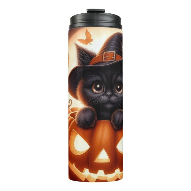 Garrafa Térmica Cute Halloween Witch Cat Pumpkin Thermal Tumbler  (Frente)