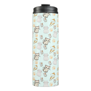 Garrafa Térmica Cute Kawaii Gatinhos & Padrão de Pata Thumbler Tér