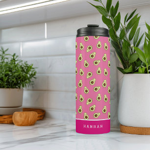 Garrafa Térmica Cute Kawaii Sorrindo o padrão Avocado personalizad