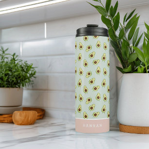 Garrafa Térmica Cute Kawaii Sorrindo o padrão Avocado personalizad