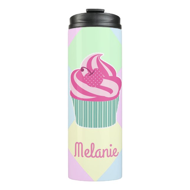 Garrafa Térmica Cute Pink Cupcake Pastel Colors Personalised  (Frente)