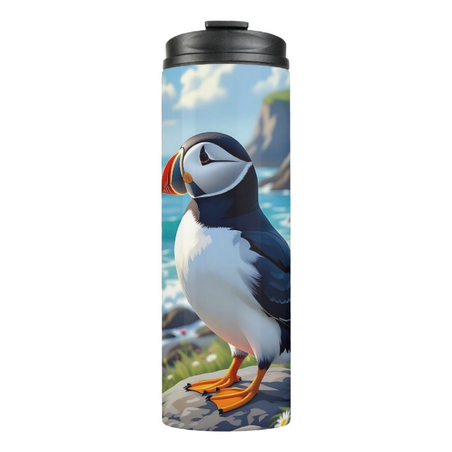 Garrafa Térmica Cute Puffin na praia temática   (Frente)