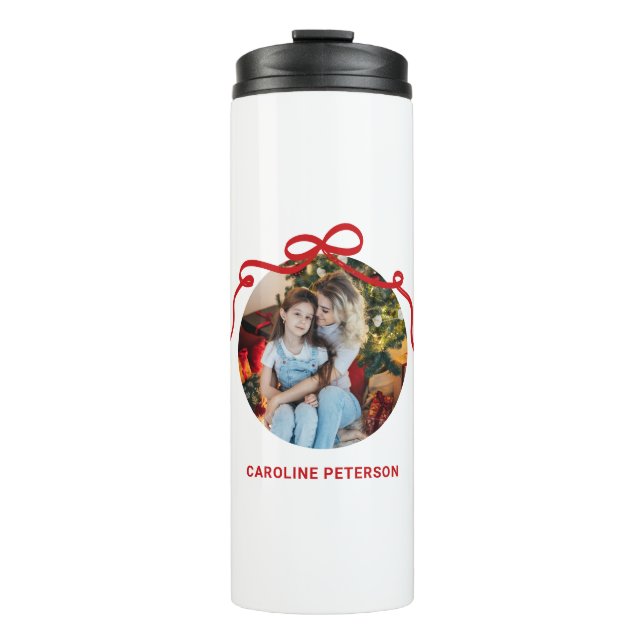 Garrafa Térmica Cute Red Coquette Bow Ribbon Custom Photo Gift (Frente)