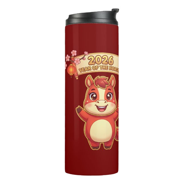 Garrafa Térmica Cute Red Horse 2026 Year Of Te Horse (Giro à esquerda)