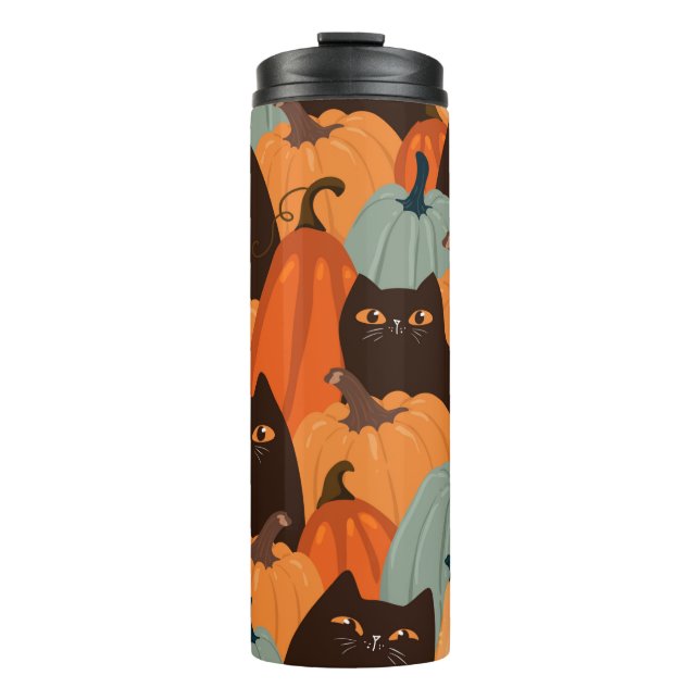 Garrafa Térmica Cute seamless pattern with black cats and pumpkins (Frente)