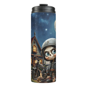 Garrafa Térmica Cute Skull Biker Passeio ao Luar pelo Deserto