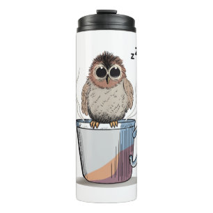 Garrafa Térmica Cute Sleepy Owl Coffee Sketch Thermal Water Bottle