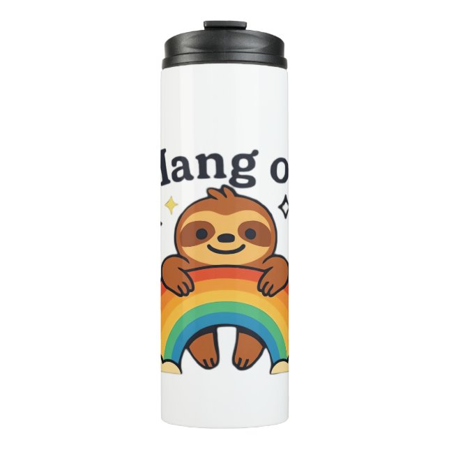 Garrafa Térmica Cute Sloth �Hang On� Rainbow Positive Quote Sticke (Frente)