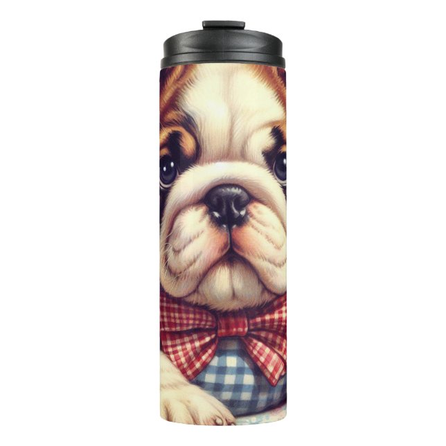 Garrafa Térmica Cute Vintage English Bulldog Art (Frente)