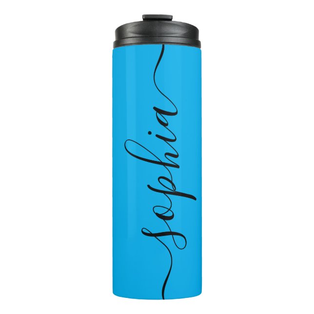 Garrafa Térmica Cyan Blue Black Script Custom Thermal Tumbler (Frente)