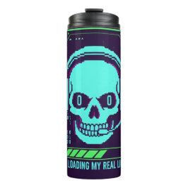 Garrafa Térmica ​Cyberpunk Pixel Skull Travel Mug - Loading My Rea