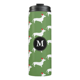 Garrafa Térmica Dachshances de Natal e Chapéus de Papai Noel com I