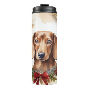 Garrafa Térmica Dachshund Christmas Wreath Festivo Pup