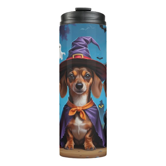 Garrafa Térmica Dachshund Dogs Pumpkin Halloween Engraçado (Frente)