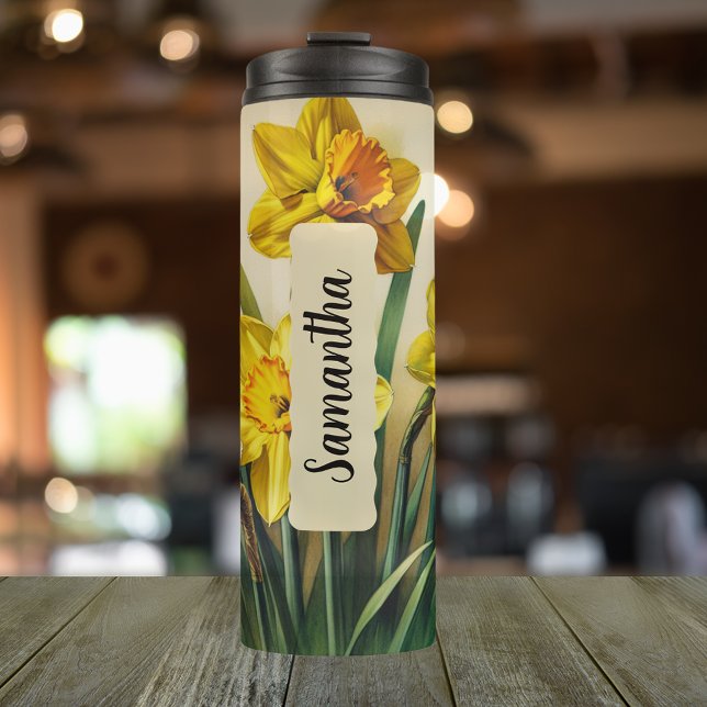 Garrafa Térmica Daffodil Tumbler 16oz Março Personalizado - Presen (Personalized 20 oz thermal tumbler with birth flower for March)