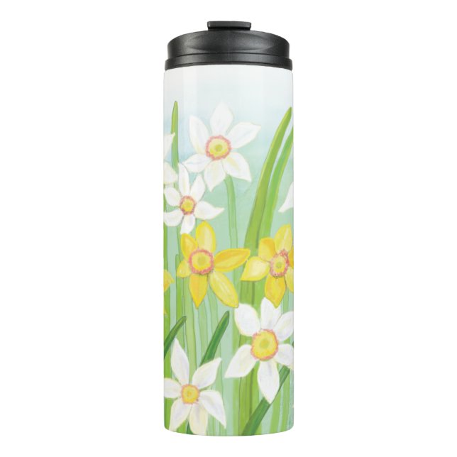 Garrafa Térmica Daffodils Amarelo e Branco na Primavera (Frente)