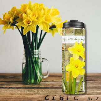 Garrafa Térmica Daffodils Amarelos Na Citação Das Flores Verdes Ru