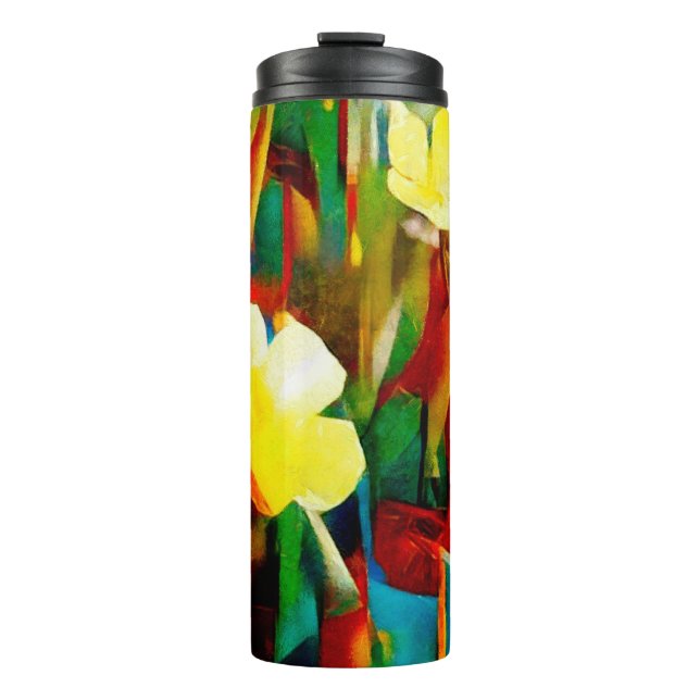 Garrafa Térmica Daffodils. Composição floral de abstrato num cubis (Frente)