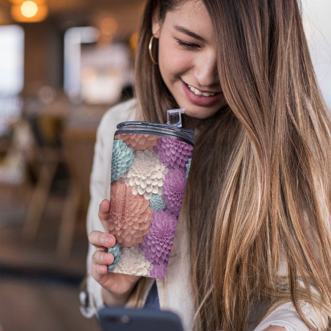 Garrafa Térmica Dahlia Floral Colorida 3D (Cute dahlia floral tumbler)