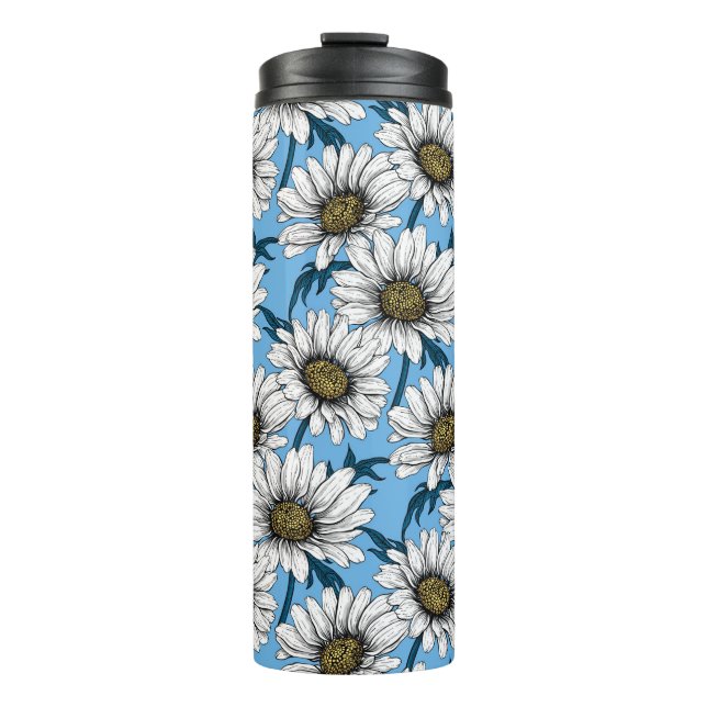 Garrafa Térmica Daisies, flores silvestres em azul (Frente)