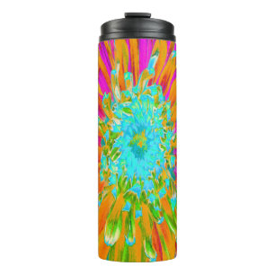 Garrafa Térmica Dália Decorativa Laranja Tropical e Rosa Quente