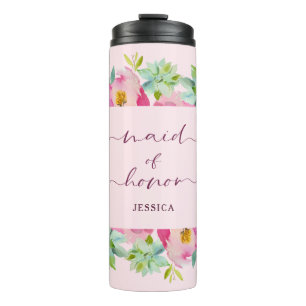 Garrafa Térmica Dama de Honra Floral Chic Blooming em Rosa e Horte