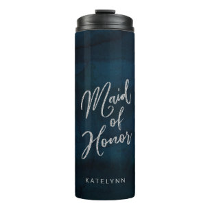 Garrafa Térmica Dama de Honra Monograma Azul Escuro Navy Luster