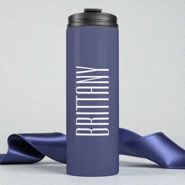 Garrafa Térmica Damas de honra Azul Simples Nome Personalizado Min (Simple Blue Bridesmaid Personalized Name Minimal Thermal Tumbler)