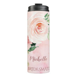 Garrafa Térmica Damas de honra Floral Rosa com Nome