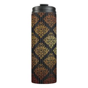 Garrafa Térmica Damasceno Preto e Dourado Grunge Vintage