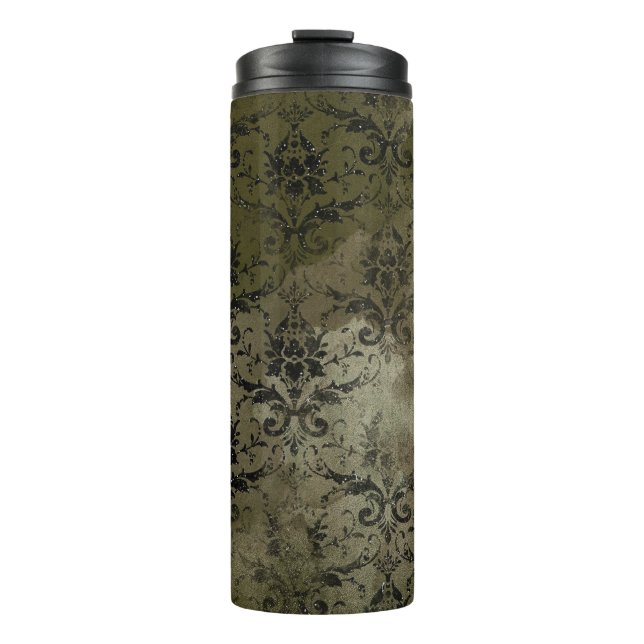 Garrafa Térmica Damasco Floral Ouro Cobre e Preto (Frente)