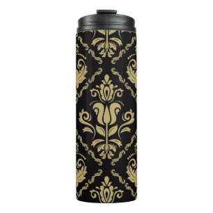 Garrafa Térmica Damask Black Dourado: Ornament Clássico.