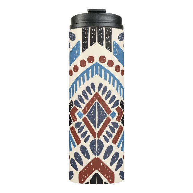 Garrafa Térmica De etnia tribal. Ilustração desenhada manualmente (Frente)