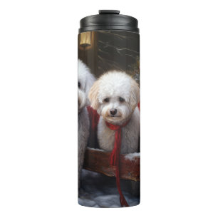 Garrafa Térmica Decoração de Natal com Trenó Nevado e Bichon Frise