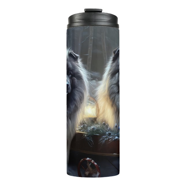 Garrafa Térmica Decoração de Natal de Keeshond Snowy Sleigh (Frente)