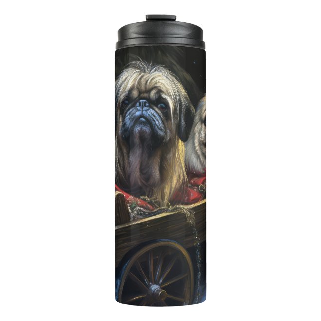 Garrafa Térmica Decoração de Natal de Pekingese Snowy Sleigh (Frente)