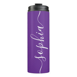 Garrafa Térmica Deep Purple White Script Custom Thermal Tumbler