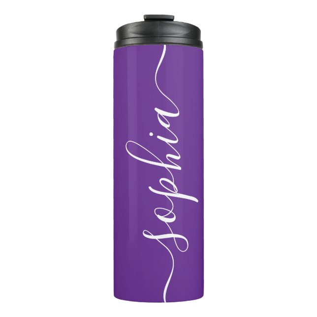 Garrafa Térmica Deep Purple White Script Custom Thermal Tumbler (Frente)